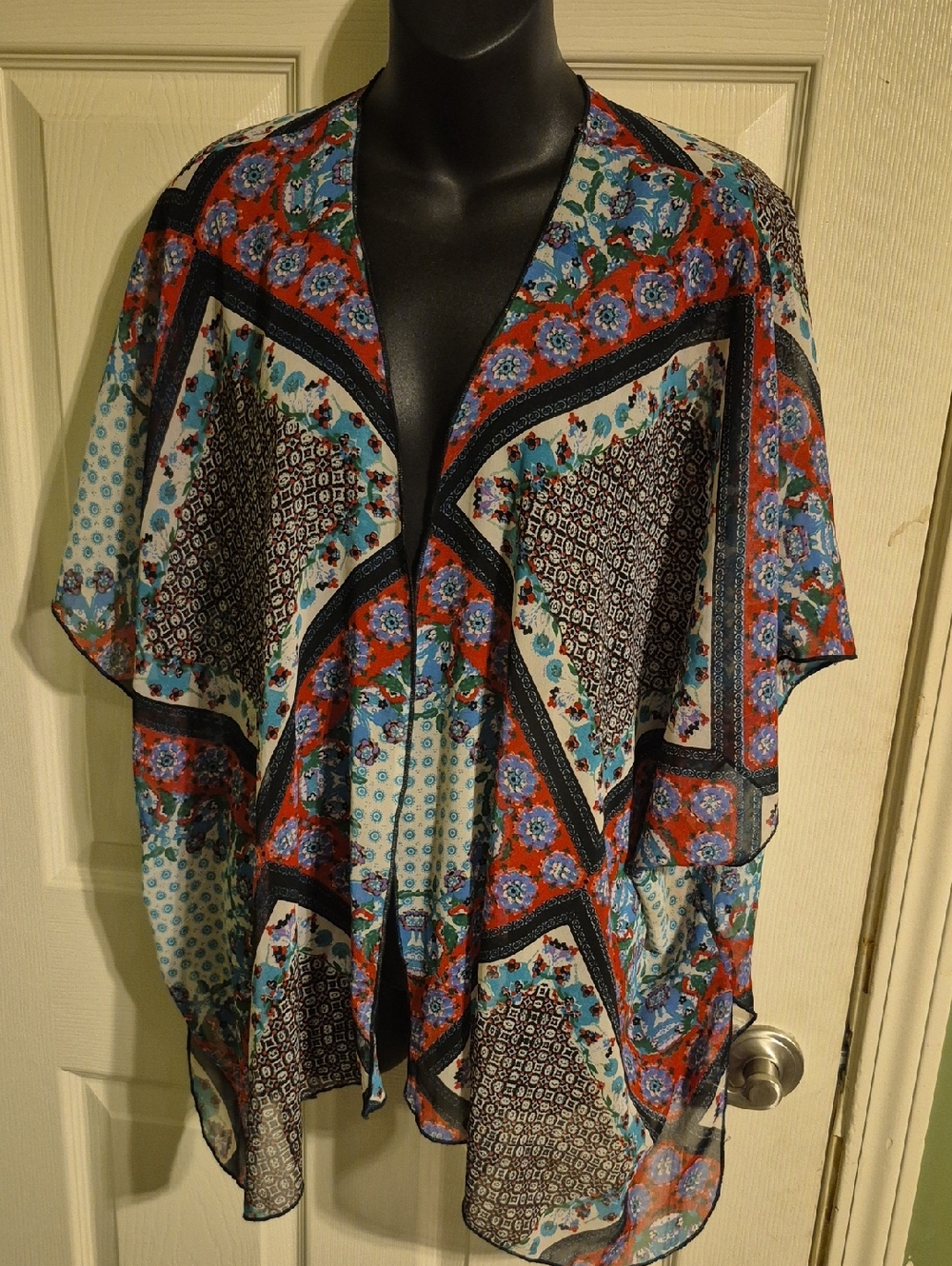 Band of Gypsies Floral Patchwork Kimono - Red, Blue, Black, Cream